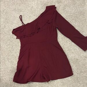 FAVLUX Burgundy One-Shoulder Romper